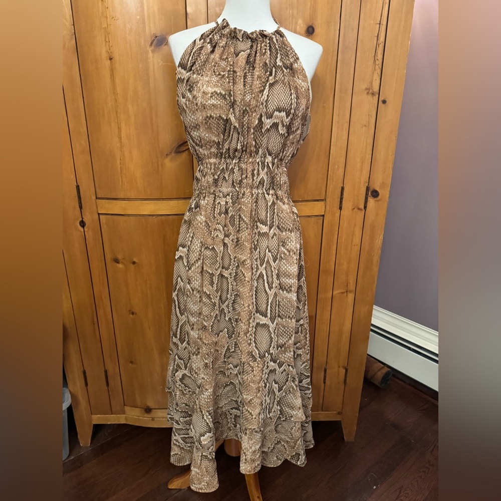 Zara sleeveless animal print open back maxi dress, lined. Size L Great condition